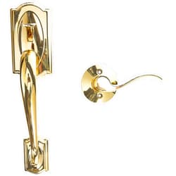 Schlage FE285 CAM 505 ACC 605 LH Camelot Front Entry Handleset with Left-Handed Accent Lever, Lower Half Grip, Bright Brass