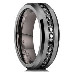 King Will GEM Mens 8mm Black/Silver/Gunmetal/Rose Gold Polished Finish Tungsten Carbide Ring Cubic Zircon Stones Flat Style