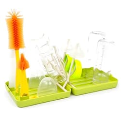 MOMMED Travel Bottle Brush, 6 in 1 Travel Bottle Cleaner Kit with Silicone Bottle Brush/Nipple Brush/Straw Brush/Soap Dispenser/Storage/Bottle Drying Rack,Portable Baby Essentials Kit for Travel Green