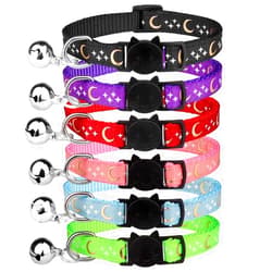 Stpiatue 6 PCS Breakaway Cat Collars with Bell Golden Moon Glowing Star in The Dark for Kitten
