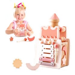 GOODMOM Wooden Activity Cube 5-in-1 Montessori Busy Board Toys Multipurpose Educational Sensory Learning Toys for Baby Toddlers with Mirror,Girl Birthday Gift Personalized Baby Gifts