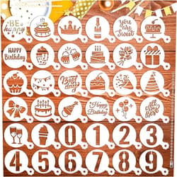 JULBEAR Birthday Cookie Stencils, 36 Pieces Reusable Coffee Decoration Stencils Templates Tools for Cookies Baking Painting Dessert Decoration DIY Birthday Party Decor