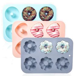 USJUTDOO 3 Pack Silicone Donut Pan for Baking Donut Maker, Silicone Pancake Mold Non-stick Doughnut Pan Muffin Cupcake Bagel Making Tray (3PCS)