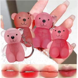 Baorder 4 Colors Velvet Matte Liquid Lipstick Set,Long Lasting Lip Gloss Waterproof Lip Stain,2 in 1 Key Chain Cute Bear Lip Clay,Korean Lip Glaze Natural Lip Makeup