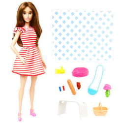 Barbie Pink Passport Paris Doll Set With Clothes & Picnic Accessories, Includes Brunette Doll
