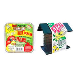 C&S Hot Pepper Delight No Melt Suet Dough 11.75 oz, 8 Pack Wild Bird EZ Fill Deluxe Single Snak/Suet Feeder with Roof & Platform Bundle