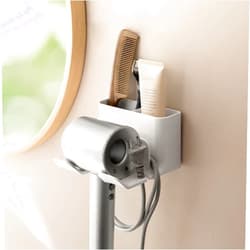 PAVSTINE Hair Dryer Holder Universal Wall Mount Blow Dryer Holder Strong Self Adhesive Hair Dryer Hanger with Plug&Cord Organizer Rack for Dyson Hair Dryer Holder Bathroom, Vanity, Cabinet, White