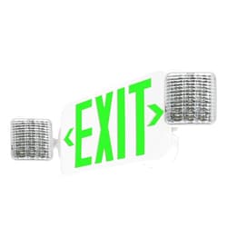 Light Fixture Industries LFI Lights | Combo Green Exit Sign with Emergency Lights | White Housing | All LED | Two Adjustable Square Heads | Hardwired with Battery Backup | Remote Head Capable | UL Listed | COMBO2-G-W-RH