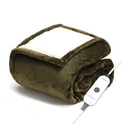 Sunbeam Quilted Royal Posh Velvet Reverse Sherpa Heated Throw Electric Blanket, 50