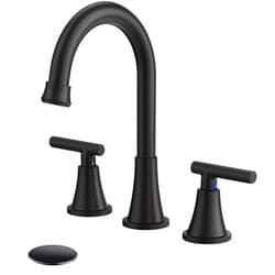 Hurran Bathroom Faucets for Sink 3 Hole, Hurran Matte Black Bathroom Sink Faucet with Pop-up Drain and Supply Lines, Stainless Steel Lead-Free Widespread Faucet for Bathroom Sink Vanity RV Farmhouse Sink