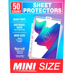 Samsill Mini Sheet Protectors 50 Pack, 5.5 x 8.5 Inch Page Protectors for Mini 3 Ring Binder, Heavy Duty, Clear Protector Sheets, 7 Hole, Top Loading, Acid Free