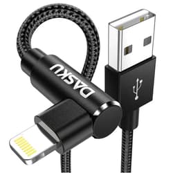Dasku 90 Degree iPhone Charging Cable 2Pack 10ft Right Angle Nylon Braided Lightning Charger Cord Compatible with iPhone 14 13 12 11 Pro Max XS XR X 8 7 6 5 Plus iPad（Black）