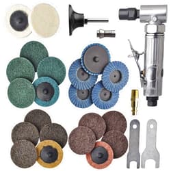 TOOLPEAK 1/4 inch angle air die grinder with 22 pcs 2-inch roll lock sanding discs, polished color angle pneumatic die grinder, air die grinder kit