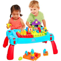 Mega Bloks First Builders Build 'n Learn Table with Big Building Blocks, Building Toys for Toddlers (30 Pieces)