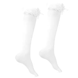 Giantree Women Lace Ruffle Knee High Socks, Cotton Knee High Socks with Bow, Cute Lolita Socks with Bow Lace Ruffle Trim Socks for Women(White)