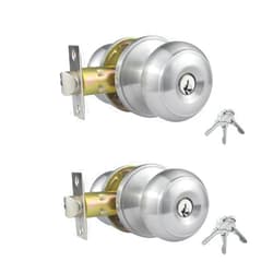 Comfhouse 2 Pack Stainless Steel Ball Entry Door Knob, Keyed-Alike Satin Nickel Entrance Door Knob,Interior/Exterior Door Knob with Lock For Bedroom Bathroom, Front Entry Door Knobs with Lock Same Key