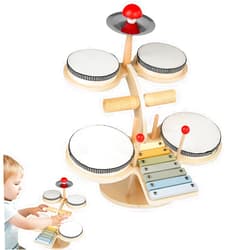 GOODMOM Kids Drum Set Montessori Musical Instruments 11 in 1 Preschool Musical Toys Natural Wooden Music Percussion Instruments Learning Toys for Toddlers & Drummers - Enhance Early Learning & Motor Skills