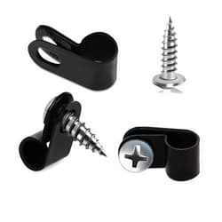 Hariendny 50 PCS Black Cable Clamps 1/4 Inch P-Style Mounting Clips Rope Light Clips Plastic Cable Management Cord Organizer Cable Fastener Wire Clamp with Screws Wire Clips Assortment Kit for Wire Management