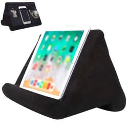 Souleden Tablet Soft Pillow Stand with Mesh Storage Pockets Multi-Angle Soft Bed Pillow Holder Lap Stand for Tablets Readers Books Magazines Kindle Black