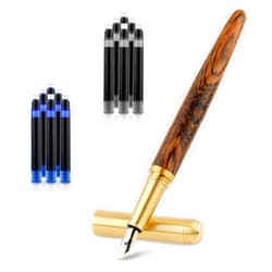 Amaxiu Wooden Fountain Pen Fine Point, Handcrafted Luxury Fountain Pen with 12 Pcs 2.6 mm Ink Cartridges Vintage Wood Fountain Pen Journaling Pen for Business Calligraphy Gifts(B)