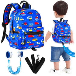 Accmor Toddler Backpack Harness Leash, Mini Baby Walking Backpacks with Anti Lost Wrist Link, Cute Truck Kids Back Pack Harnesses Leashes Tether for 1-3 Yeas Boys Outdoor Travel