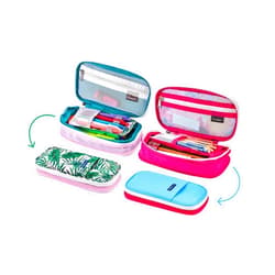 It's Academic Expanding Pencil Case, Portable Pouch for Office & School Supplies, Travel Organizer Bag, Compact, High Capacity, Palm Tree & Watercolor Design, 2-Pack
