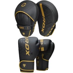 RDX Boxing Pads and Gloves Set, Maya Hide Leather Kara Hook and Jab Curved Focus Mitts with Punching Gloves for MMA, Muay Thai, Kickboxing Coaching, Martial Arts