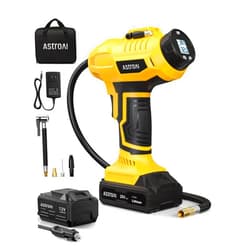 AstroAI Cordless Tire Inflator Air Compressor 20V Rechargeable Battery Powered 160PSI Portable Air Pump with 12V Car Power Adapter Digital Pressure Gauge for Cars Motorcycles JY16P160-18（C2）Yellow
