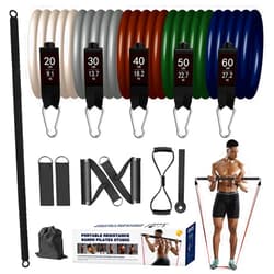 GROOFOO Pilates Bar Kit, Heavy Resistance Bands with Handles, Pilates Equipment with Resistance Band Bar 200lbs, Multifunctional Yoga Pilates Bar, Portable Home Gym Pilates Resistance Bar for Men Women