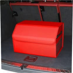 MFCCRAZY Trunk Organiser Vehicle Storage Box,Car Boot Organizer,Foldable Storage Box, Car Boot Organiser, Leather Collapsible Trunk Cargo Organizer, Car Accessories -Red||48 * 31 * 29cm