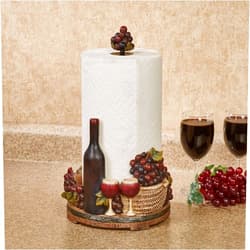 Touch of Class Wine Picnic Paper Towel Holder - Resin - Purple, Green, Brown - Tuscan Style Decor - Grape Design - Themed Paper Towels Holders for Kitchen - Painted by Hand