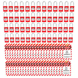 Goppli Lockout Tagout Locks Set - 50 Red Safety Padlocks Keyed Differently, Loto Locks with Plastic Shackle and 50 Lockout TagOut Tags for OSHA Compliant Lock Out Tag Out