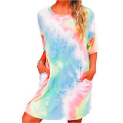 MOUSYA Women Tie Dye Dress Short Sleeve T Shirt Dress Summer Casual Loose Mini Dress with Pockets