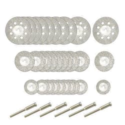 Hamineler 30 Pcs Diamond Cutting Wheel (25mm/20mm/16mm Each 10), Diamond Coated Cutting Wheel and 6pcs 3mm Mandrel for Rotary Tool