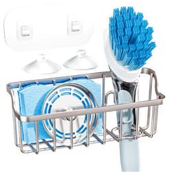 Consumest Sponge Holder Sink Caddy, Ladder Shaped Sponge Holder for Kitchen Sink with 2 Installation Ways (Suction Cups & Adhesive Hook), Rustproof Stainless Steel Kitchen Sink Organizer, Sand Nickel