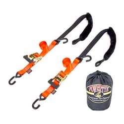 PowerTye 1.5in x 7ft Rubber Handle Ratchet Straps with SHEEPTEX Synthetic Sheepskin Soft-Tye w/Heavy Duty Latch-Hooks - 1,200 lb. WLL / 3,600 lb. Breaking Strength - Made in USA, Orange (Pair)