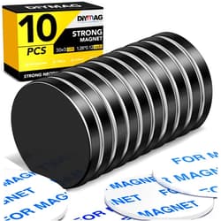 DIYMAG Black Powerful Neodymium Disc Magnets with Double-Sided Adhesive, Strong Rare Earth Magnets for Fridge, DIY, Building, Scientific, Craft, and Office Magnets, 1.26 inch Diameter, Pack of 10
