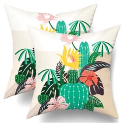 Giwawa Tropical Plants Cactus Decorative Throw Pillow Covers Set of 2 Square Cotton Flower Leaf Farmhouse Decor Succulent Cactus Cushion Pillow Case for Home Sofa Bed Car Chair Living Room