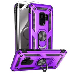 Androgate for Samsung Galaxy S9 Case with HD Screen Protectors, Military-Grade Metal Ring Holder Kickstand 15ft Drop Tested Shockproof Cover Case for Samsung Galaxy S9 (2018), Purple