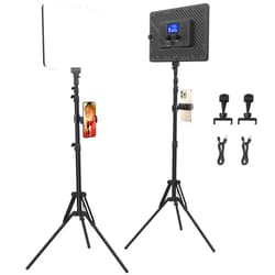 Kmasic 2 Pack Led Video Light Panel Lighting Kit with Tripod Stand, Kmasic 20W Photography Lighting Built-in 8000mAh & LCD Display, Studio Lights for Video Recording/Content Creation/Game Live Streaming Film