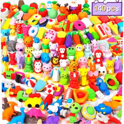Arscniek 140 Pack Animal Erasers for Kids Bulk, Cute Desk Pets Treasure Box Toys for Classroom Prizes Rewards, Mini Pencil Erasers Take Apart Erasers Back to School Supplies for Boys Girls