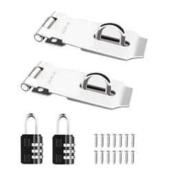 Tanbupu 2Pcs Door Locks Hasp Latch,3 Inch 304 Stainless Steel Safety Packlock Clasp Hasp Lock Latch,Hinge Lock Padlock with Screws for Gates,Doors,Cabinets, Closets and More