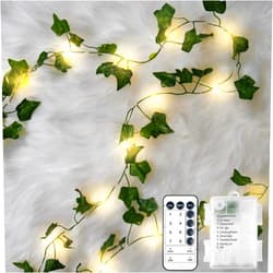 Nakolulu 4 Pack Vines with Fairy Lights 40ft 120 LED Ivy String Lights USB Plugin & Battery Operated Leaf Lights with Timer 8 Modes Remote Decorative Light for Bedroom Wedding Party - Warm White