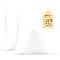 SAVORI Set of 2 Down and Feather Throw Pillow Inserts 28x28 Soft Fluffy Pillow Inserts with 100% Down-Proof Cotton Cover, Decorative Square Cushion Inner for Sofa Couch Bed-White