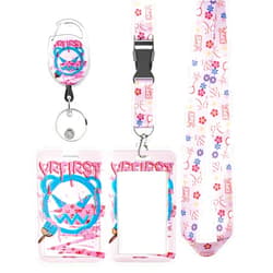 Uniclife Fashionable Sliding Badge Holder Angry Bear Plastic Case with Retractable Badge Reel Carabiner Clip & Detachable Lanyard Strap Embossed Vertical Card Protector for Women Nurse Teacher Student