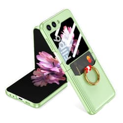 MOAITO for Samsung Galaxy Z Flip 6 Case with Wrist Band Ring, Ultra Thin Hard PC Back 9H Glass Camera Lens Protector Shockproof Cover (Green)