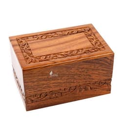 INTAJ Borders Wooden Urns for Human Ashes Adult Funeral Urn, Wooden Cremation Urns for Ashes Engraving, Wooden Box (L (9x6x5) 185 Cu/in, Custom Border Carved)