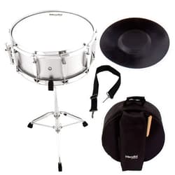 Mendini by Cecilio 14 x 5.5 inches Snare Drum Set, Marching School Band Student Beginner Practice Snare Drum With Gig Bag, Sticks, Stand and Practice Pad Kit (Silver)