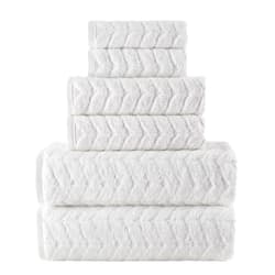 Elegant Comfort Luxury 6-Piece 100% Turkish Cotton Jacquard Braided Textured Premium Hotel Quality Towel Set– Soft and Absorbent, includes 2 Bath Towels, 2 Hand Towels and 2 Washcloths, White
