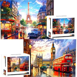 Mjyphdm 2 Pack Puzzles for Adults 1000 Pieces-Big Ben and Eiffel Tower Difficult Jigsaw Puzzles for Adults,Hard Jigsaw Puzzle Decorations DIY Leisure Game Toy Suitable Family Friends(27.5x20 inches)
